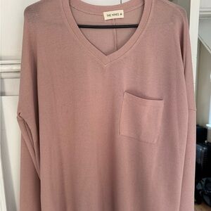 V-Neck Blouse with Pocket in Pink